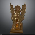 Golden Winged Lion Statue With Detailed Wings And Ornate Pedestal