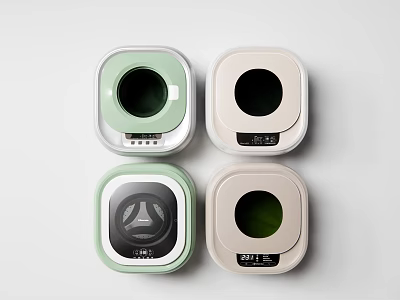 Modern Square Design Washing Machines In Light Green And Beige With Control Panels 3d model
