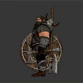 Bearded Fantasy Dwarf Warrior Character For Game And Movie With Armor Shield Sword