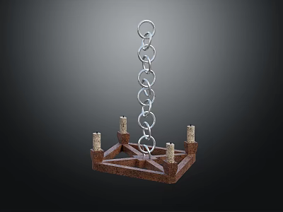 Metal Chain Decorative Stand With Wooden Base And Small Support Pillars Design 3d model