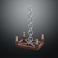 Metal Chain Decorative Stand With Wooden Base And Small Support Pillars Design