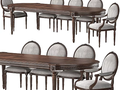 Classic Solid Wood Dining Table And Chairs Set With Carved Details And Upholstered Seats 3d model