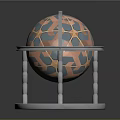 Spherical Sculpture Artistic Carving With Intricate Geometric Patterns And Metal Stand Base