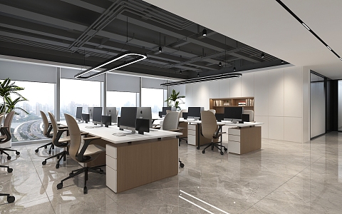 Modern Public Office Area Office Area Work Area Public Office Area Open Office Area Office Desk Office Chair Computer Chandelier File Cabinet 3d model