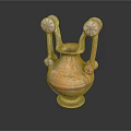 Ancient Ceramic Vase With Two Decorative Handles And Intricate Patterns On Black Reflective Background 3d model