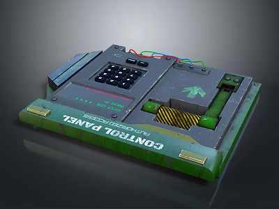 Functional Electronic Control Panel Featuring Keypad Indicator Lights Arrow Sign And Green Gray Design 3d model