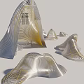 Decorative Streamlined Metal Garden Ornaments With Wave Like Shapes And Gold Silver Lines