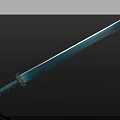 Shiny Blue Metal Sword Weapon With Decorative Hilt On Dark Background