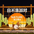 Nature Sunset Stage Photo Check In Spot With Wooden Frame String Lights Green Cactus