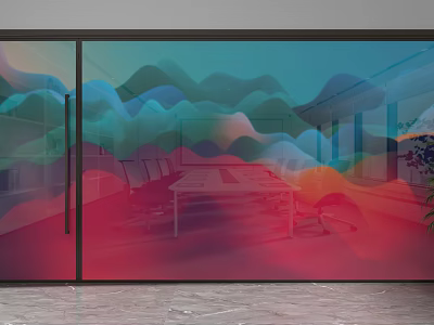 Modern Colorful Glass Partition With Mountain Pattern For Office Meeting Room Interior Design 3d model