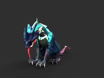 Fantasy Reptile 3D Model With Blue Green Body Spiked Back And Red Tongue 3d model