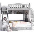 Kids Bunk Bed With White Gray Frame Stairs Storage And Cozy Design