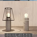 Modern Table Lamps With Concrete Base And Black White Cage Shades On Wooden Background