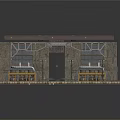 Industrial Building Structure Featuring Metal Framework Stone Walls Central Gate And Side Control Rooms