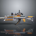 Futuristic Rifle With Scope Orange Gray Color Mechanical Design And Shiny Finish Reflection