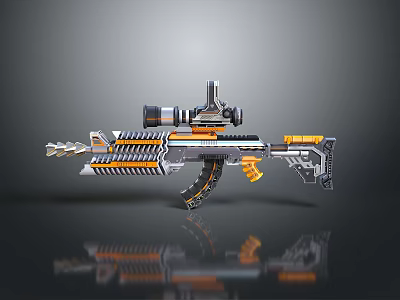 Futuristic Rifle With Scope Orange Gray Color Mechanical Design And Shiny Finish Reflection 3d model