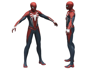A Man In Red Blue Spider Man Suit Front And Side View With Extended Arms 3d model
