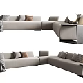 Modern Light Gray L shaped Sectional Sofa with Decorative Cushions Throw Blanket and Side Table Lamp 3d model