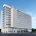 Modern Office Building Exterior Design With Glass Facade Light-colored Exterior And Greenery
