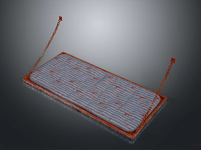 Rectangular Mat With Striped Pattern Supported By Orange Hanging Chains Soft Surface Design 3d model