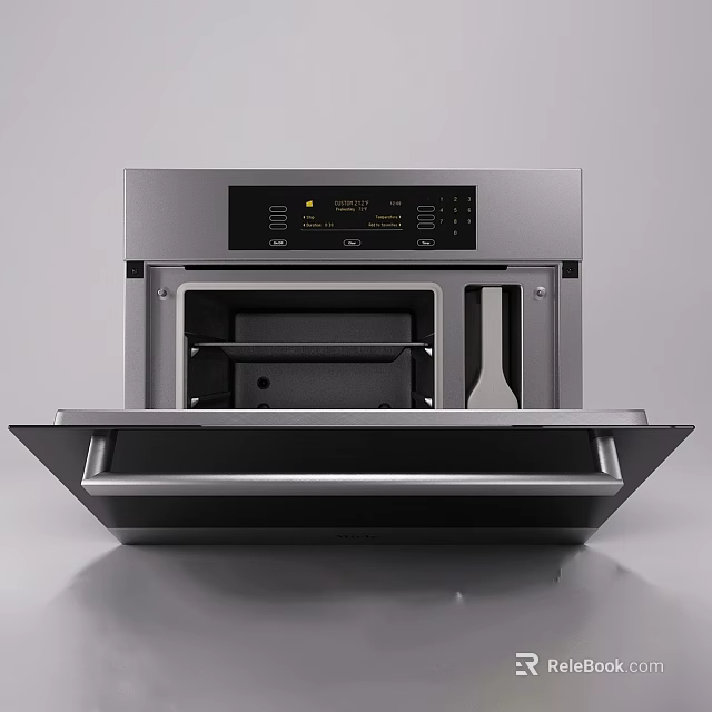 Sleek Modern Silver Built in Oven with Open Door Black Rack and Control Panel White Tool 3d model 