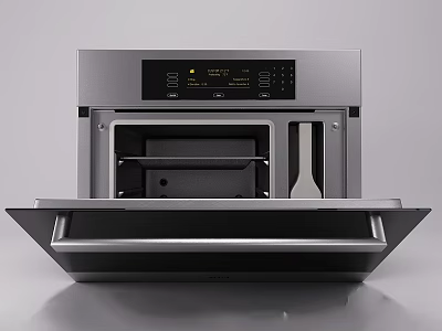 Sleek Modern Silver Built in Oven with Open Door Black Rack and Control Panel White Tool 3d model