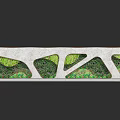 Contemporary Garden Wall Design With Irregular Green Plant Openings And Stone Slab Floor