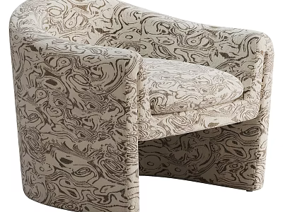 Stylish Accent Chair Featuring Swirl Pattern Curved Arms and Plush Beige Brown Upholstery 3d model
