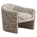 Stylish Accent Chair Featuring Swirl Pattern Curved Arms and Plush Beige Brown Upholstery