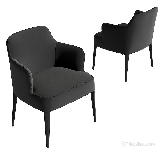 Modern Black Upholstered Dining Chairs With Armrests And Slim Legs 3d model