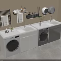 Modern Laundry Room Interior with Two Washing Machines Sink and Towel Rack