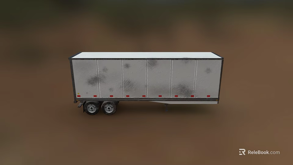 White Cargo Trailer With Stained Metal Surface And Dual Wheels 3d model 