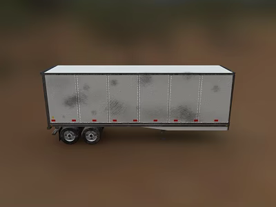 White Cargo Trailer With Stained Metal Surface And Dual Wheels 3d model