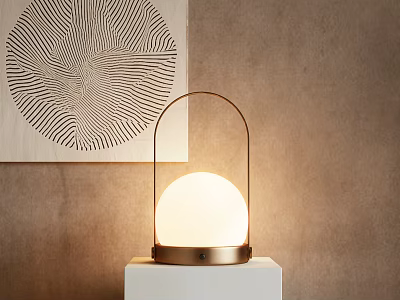 Modern Table Lamp With White Glass Globe Metal Frame And Beige Wall Decor 3d model