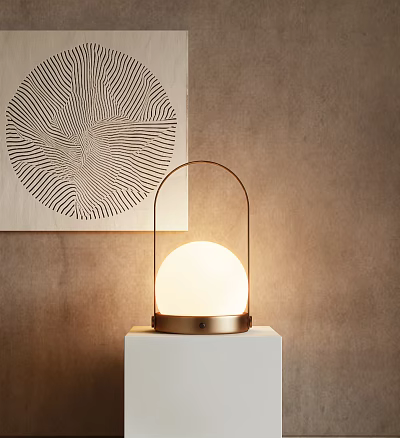 Modern Table Lamp With White Glass Globe Metal Frame And Beige Wall Decor 3d model