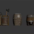 Rustic Wooden Household Items Including Barrels Buckets Box And Storage Jars
