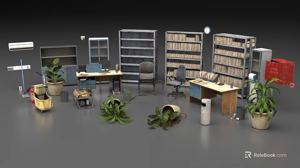 Organized Office Environment With Desks Bookshelves Comfortable Chairs And Essential Office Appliances 3d model 
