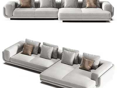 Modern Light Gray Double Sofa With Comfortable Cushions And Brown Accent Pillows 3d model