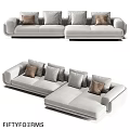 Modern Light Gray Double Sofa With Comfortable Cushions And Brown Accent Pillows