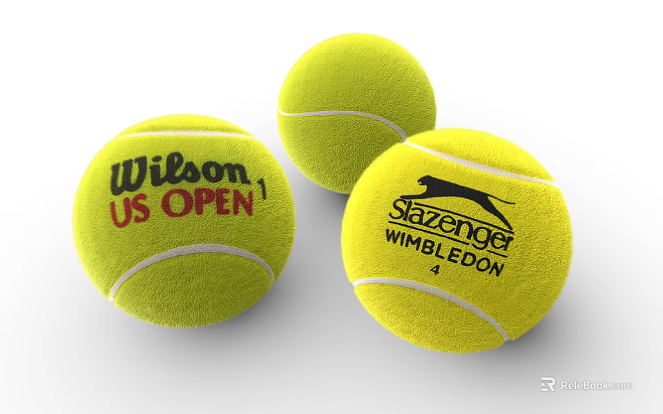 Professional Tennis Balls With Wilson US Open And Slazenger Wimbledon Logos 3d model 