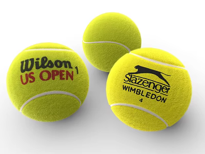 Professional Tennis Balls With Wilson US Open And Slazenger Wimbledon Logos 3d model