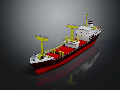 Red And White Cargo Ship With Yellow Cranes For Maritime Transportation 3d model