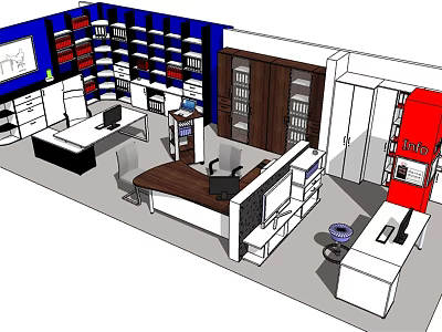 Modern Office Workspace With Multiple Office Desks Bookshelves And File Cabinets 3d model