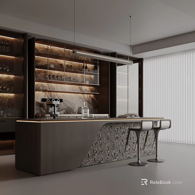 Modern Restaurant Open Kitchen Interior Design With Island Counter And Appliances 3d model 
