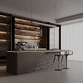 Modern Restaurant Open Kitchen Interior Design With Island Counter And Appliances