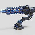 Futuristic Mechanical Weapon With Blue Black Barrel Robotic Arm And Base Structure