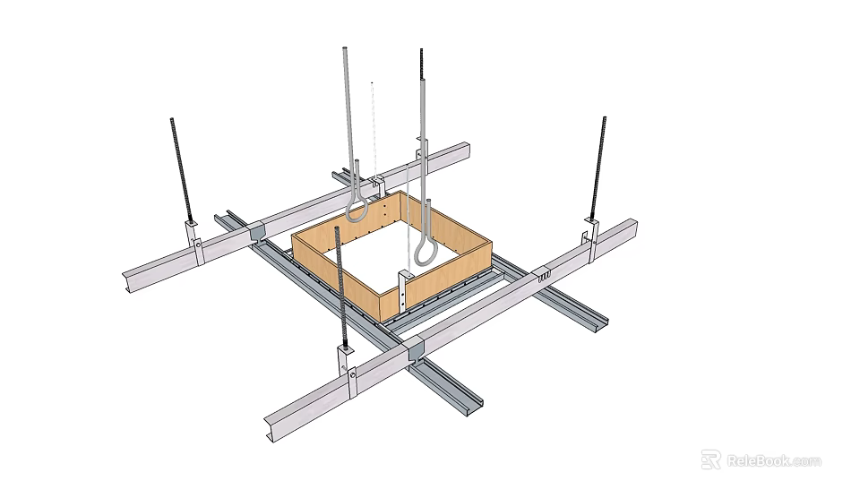 Suspended Ceiling Installation Structure With Metal Framework And Support Components 3d model