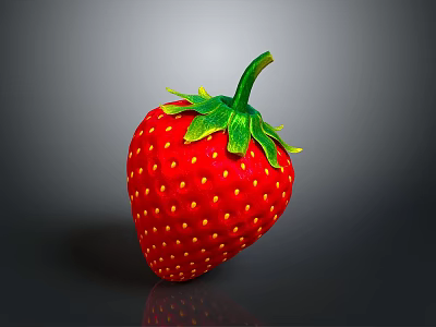 Fresh Red Strawberry With Green Leaves And Shiny Surface On Dark Background 3d model