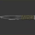 Handcrafted Tactical Knife With Blue Sharp Blade And Green Brown Braided Rope Handle