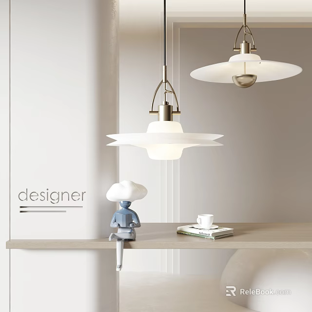 Designer Modern Pendant Lights In Cozy Living Space With Blue Figurine Coffee Cup And Books 3d model 